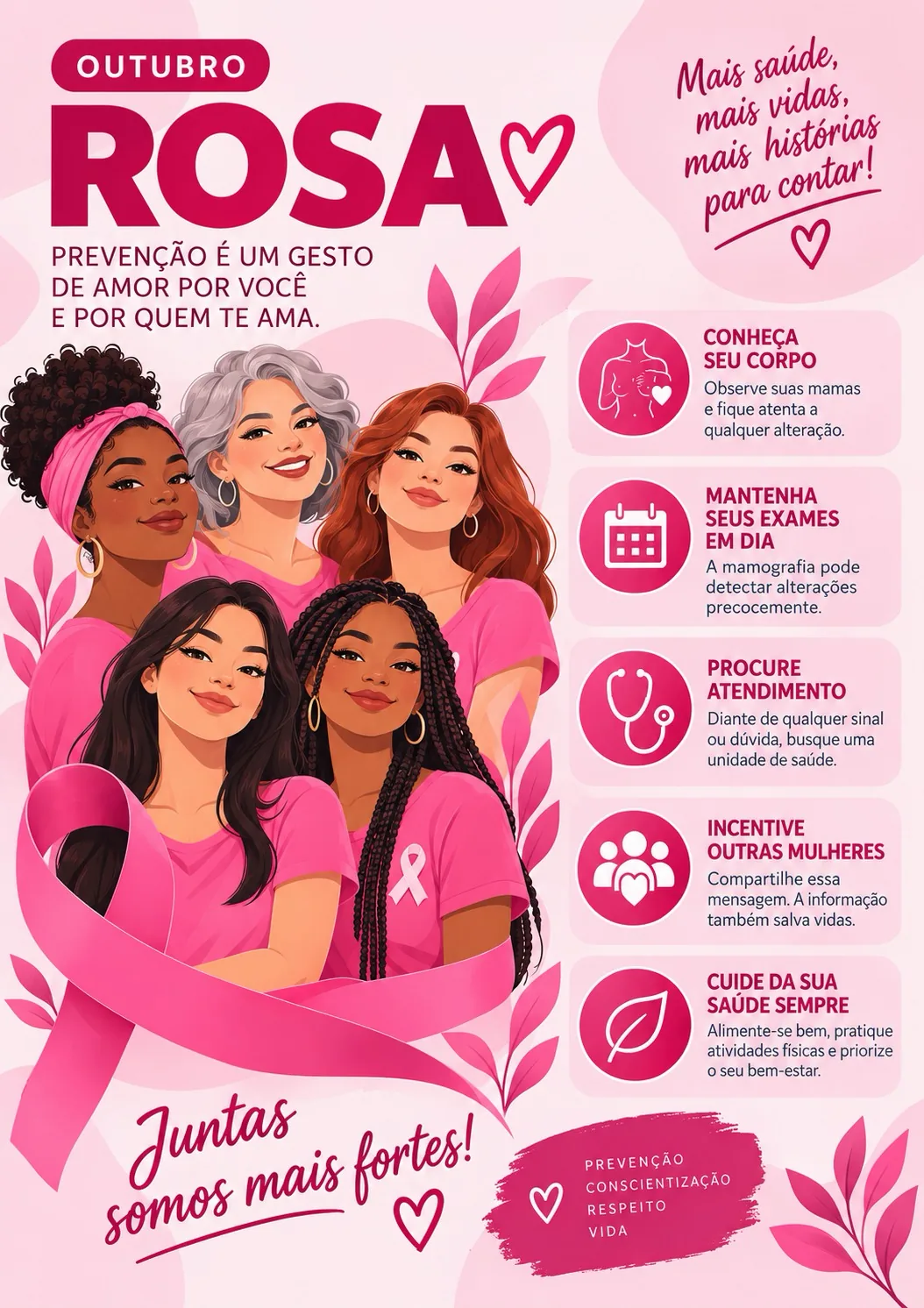 Cartaz Outubro Rosa — Juntas somos mais fortes