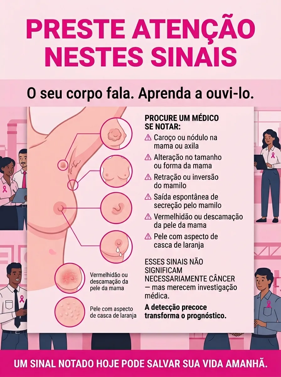 Cartaz Outubro Rosa — Preste atenção nestes sinais