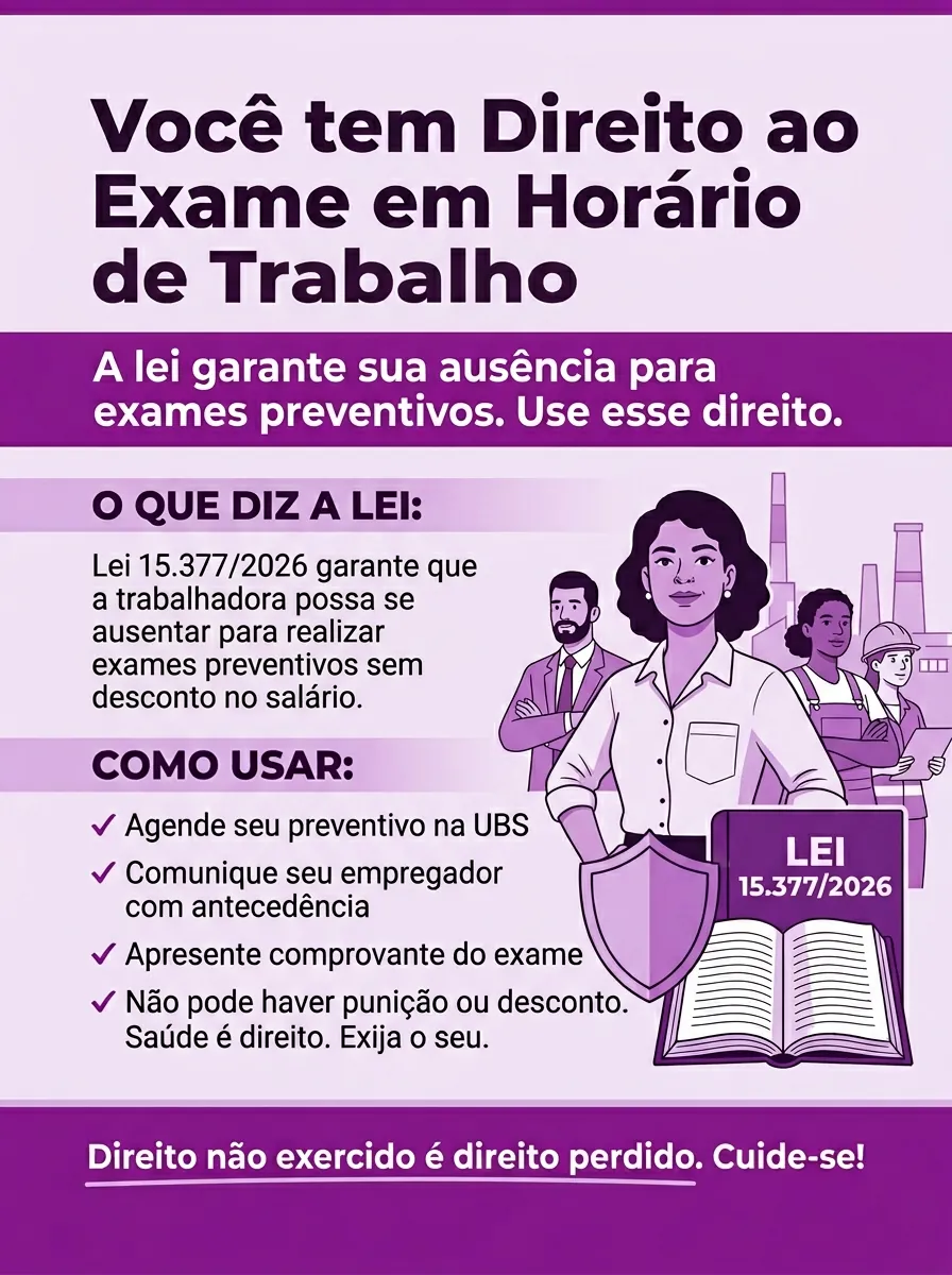 Cartaz Março Lilás — Direito ao exame em horário de trabalho