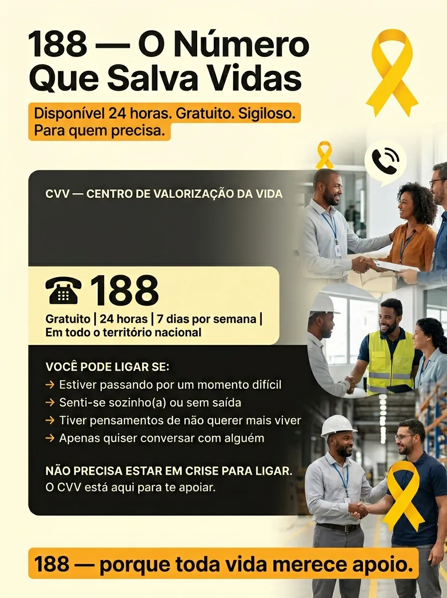 Cartaz Setembro Amarelo — 188, o número que salva vidas