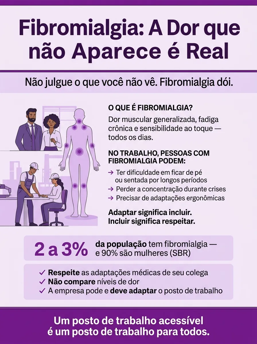 Cartaz Fevereiro Roxo — Fibromialgia: a dor que não aparece é real