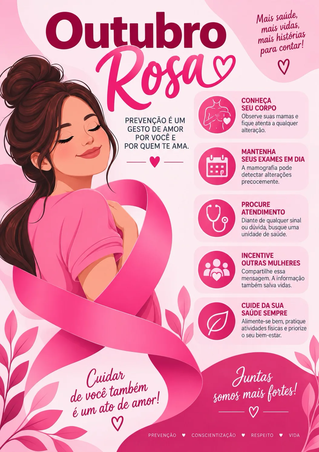 Cartaz Outubro Rosa — Prevenção é um gesto de amor por você e por quem te ama