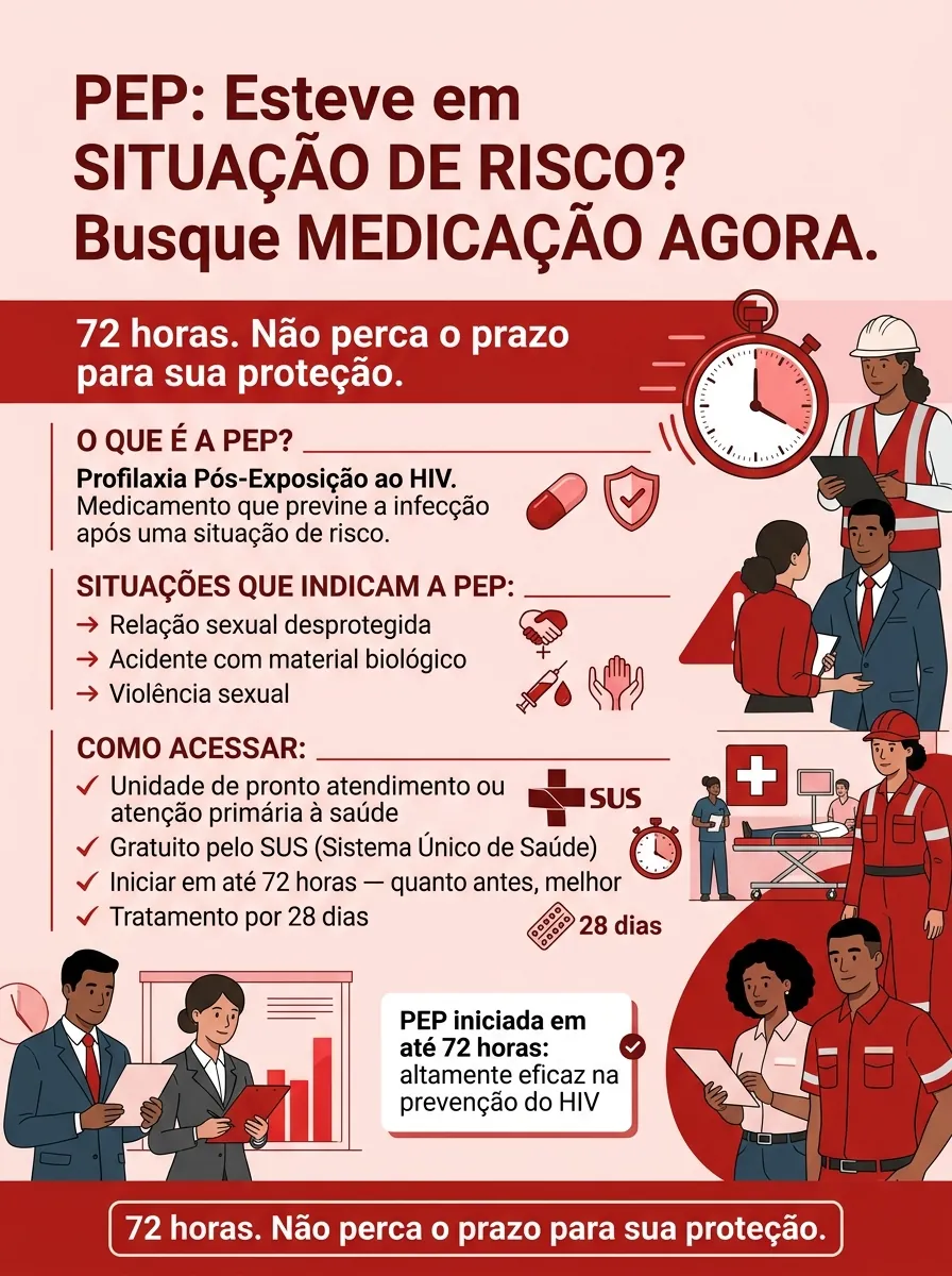 Cartaz Dezembro Vermelho — PEP: busque medicação em até 72 horas