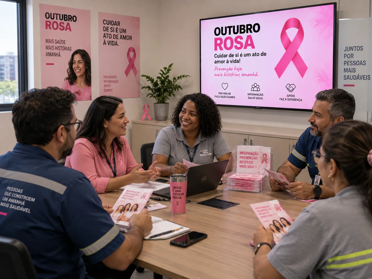 Treinamento de Outubro Rosa apresentado em sala para os colaboradores