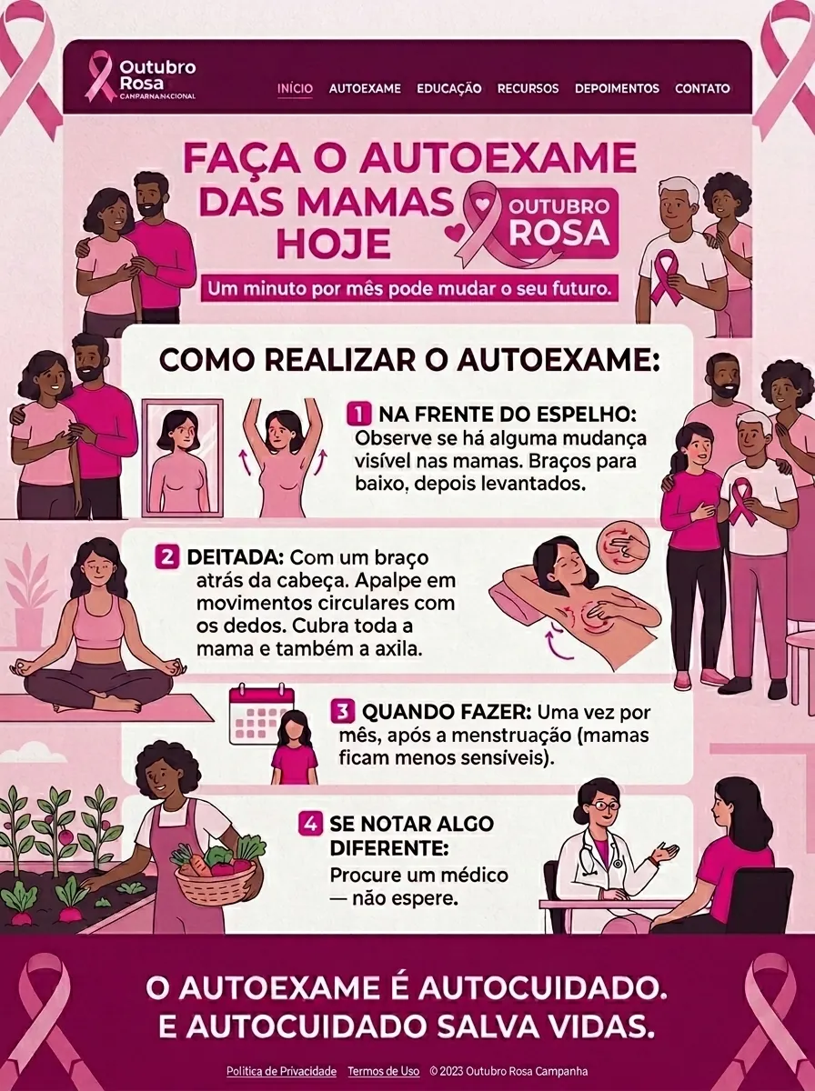 Cartaz Outubro Rosa — Faça o autoexame das mamas hoje