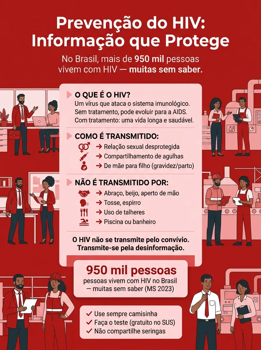 Cartaz Dezembro Vermelho — Como o HIV é e não é transmitido