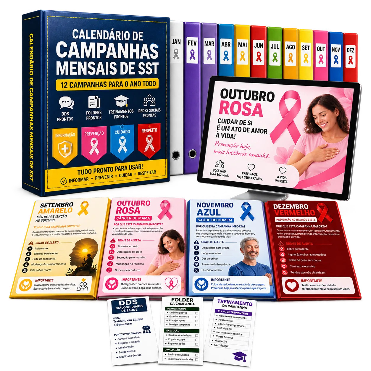 Calendário Completo com as 12 campanhas mensais de SST e seis bônus