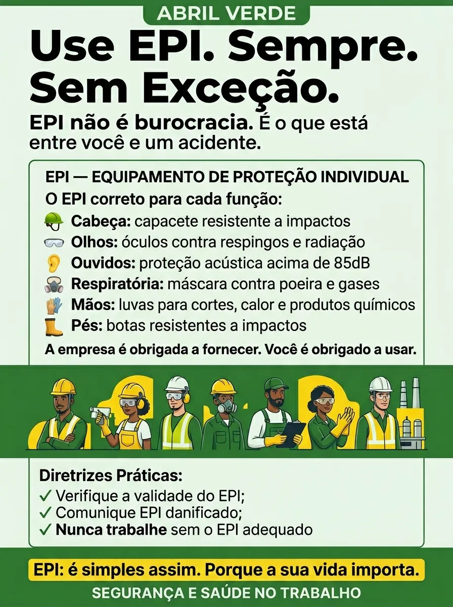 Cartaz Abril Verde — Use EPI, sempre, sem exceção